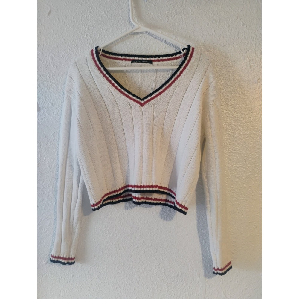Cricket Brandy Melville Cropped Varsity Sweater V neck Cropped